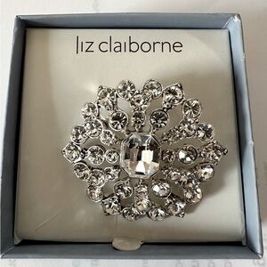 Rhinestone Cluster Silver Tone Liz Claiborne Brooch